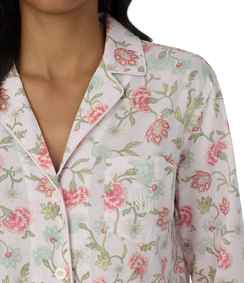 Lauren Ralph Lauren Paisley Print Long Sleeve Notch Collar Woven Pajama Set