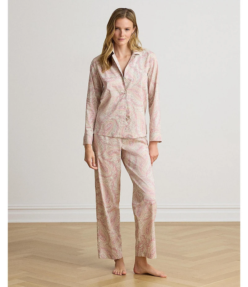 Lauren Ralph Lauren Paisley Print Long Sleeve Notch Collar Woven Pajama Set