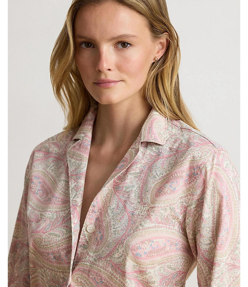 Lauren Ralph Lauren Paisley Print Long Sleeve Notch Collar Woven Pajama Set