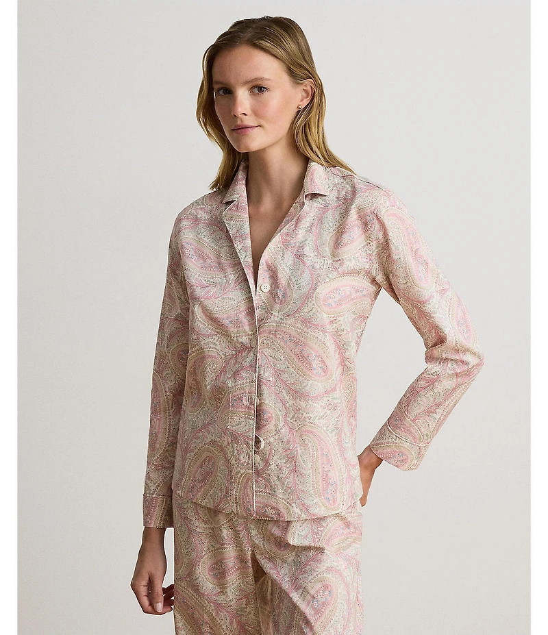 Lauren Ralph Lauren Paisley Print Long Sleeve Notch Collar Woven Pajama Set