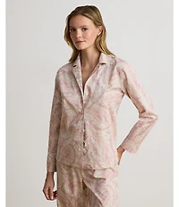 Lauren Ralph Lauren Paisley Print Long Sleeve Notch Collar Woven Pajama Set