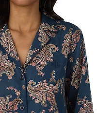Lauren Ralph Lauren Paisley Print Long Sleeve Notch Collar Woven Sateen Pajama Set