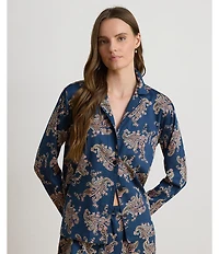 Lauren Ralph Lauren Paisley Print Long Sleeve Notch Collar Woven Sateen Pajama Set