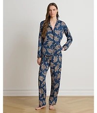 Lauren Ralph Lauren Paisley Print Long Sleeve Notch Collar Woven Sateen Pajama Set