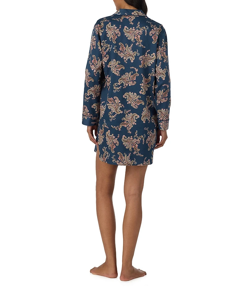 Lauren Ralph Lauren Paisley Print Long Sleeve Notch Collar Woven Sateen Sleepshirt