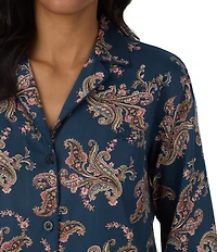 Lauren Ralph Lauren Paisley Print Long Sleeve Notch Collar Woven Sateen Sleepshirt