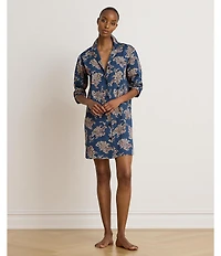 Lauren Ralph Lauren Paisley Print Long Sleeve Notch Collar Woven Sateen Sleepshirt