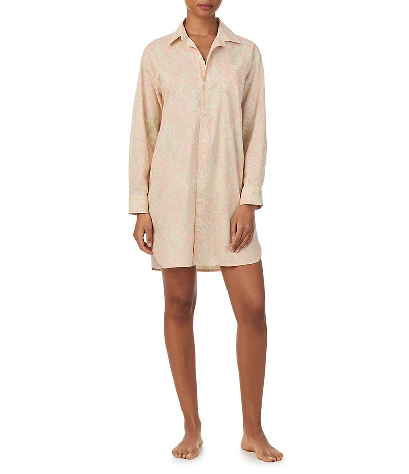 Lauren Ralph Lauren Paisley Print Long Sleeve Notch Collar Woven Sleepshirt