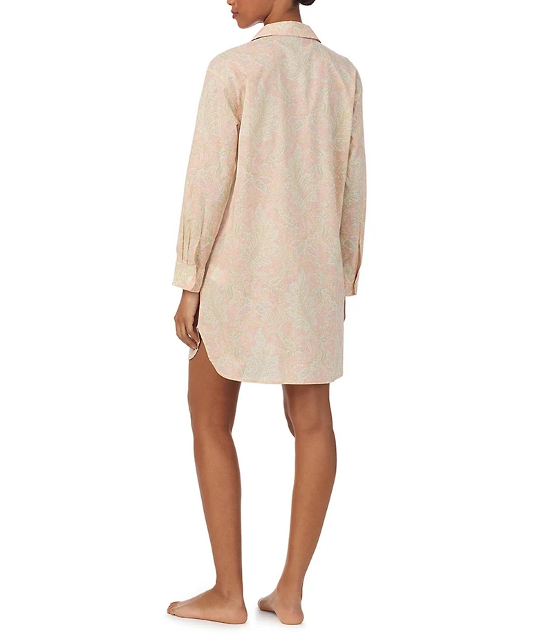 Lauren Ralph Lauren Paisley Print Long Sleeve Notch Collar Woven Sleepshirt