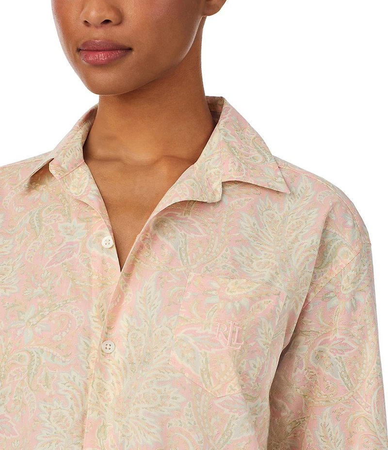 Lauren Ralph Lauren Paisley Print Long Sleeve Notch Collar Woven Sleepshirt
