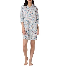 Lauren Ralph Lauren Paisley Print Long Sleeve Roll Tab Notch Collar Woven Nightshirt