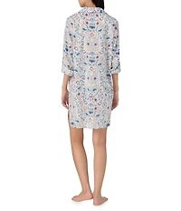 Lauren Ralph Lauren Paisley Print Long Sleeve Roll Tab Notch Collar Woven Nightshirt