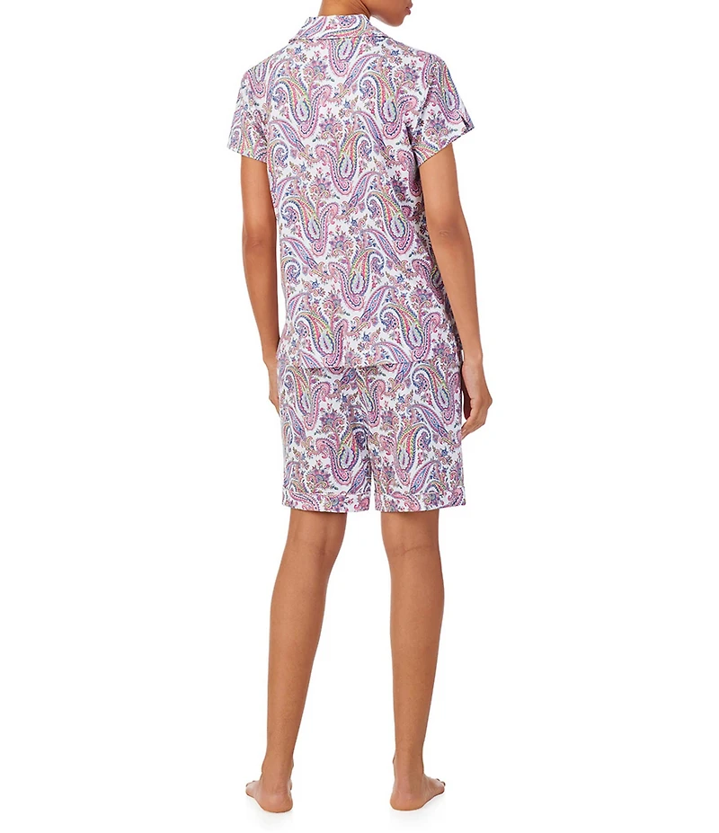 Lauren Ralph Lauren Paisley Print Short Sleeve Notch Collar Knit Bermuda Shorty Pajama Set
