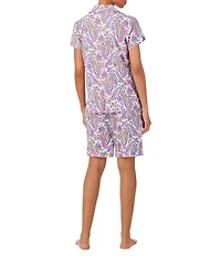 Lauren Ralph Lauren Paisley Print Short Sleeve Notch Collar Knit Bermuda Shorty Pajama Set