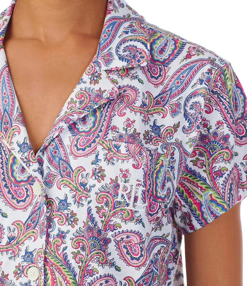 Lauren Ralph Lauren Paisley Print Short Sleeve Notch Collar Knit Bermuda Shorty Pajama Set