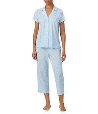 Lauren Ralph Lauren Paisley Print Short Sleeve Notch Collar Knit Cropped Pajama Set
