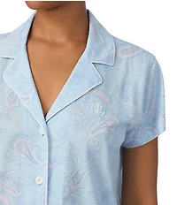 Lauren Ralph Lauren Paisley Print Short Sleeve Notch Collar Knit Cropped Pajama Set