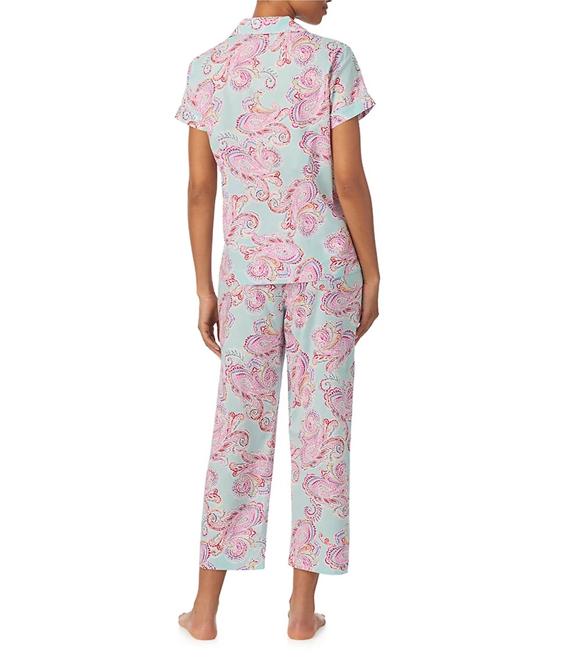 Lauren Ralph Lauren Paisley Print Short Sleeve Notch Collar Woven Cropped Pajama Set