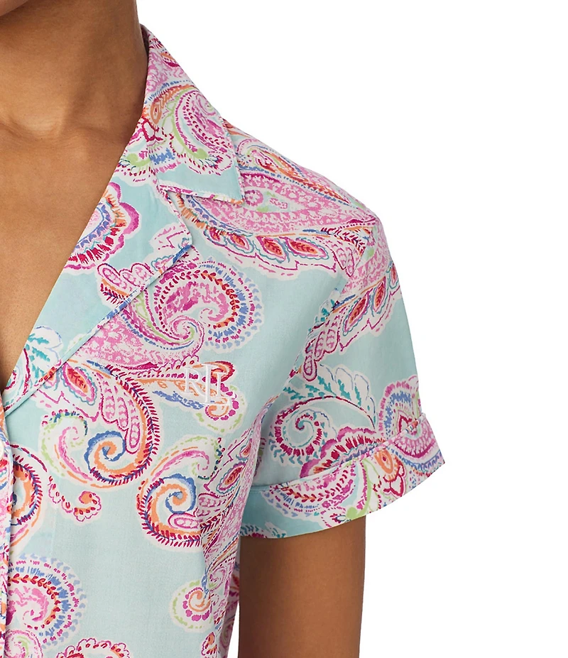 Lauren Ralph Lauren Paisley Print Short Sleeve Notch Collar Woven Cropped Pajama Set