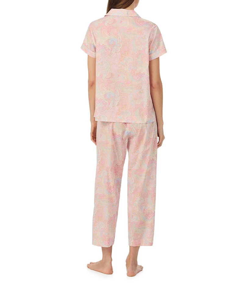Lauren Ralph Lauren Paisley Print Short Sleeve Notch Collar Woven Cropped Pajama Set