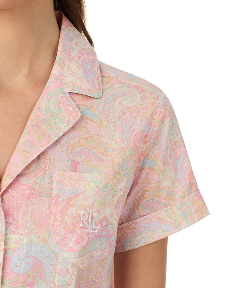 Lauren Ralph Lauren Paisley Print Short Sleeve Notch Collar Woven Cropped Pajama Set