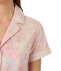 Lauren Ralph Lauren Paisley Print Short Sleeve Notch Collar Woven Cropped Pajama Set