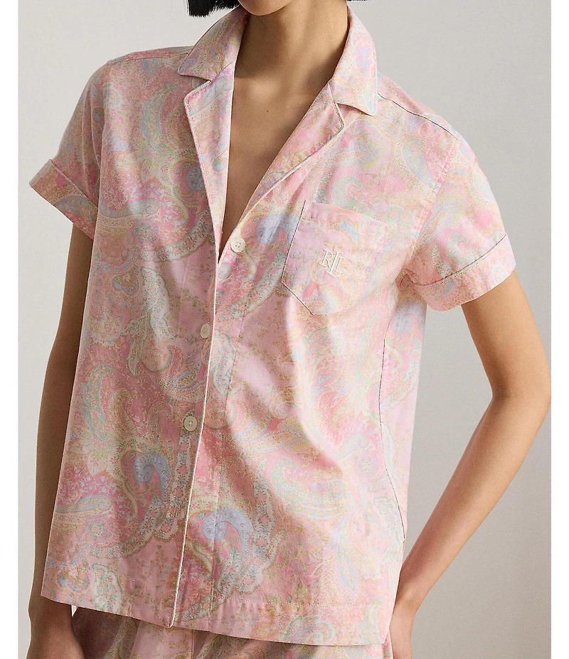 Lauren Ralph Lauren Paisley Print Short Sleeve Notch Collar Woven Cropped Pajama Set