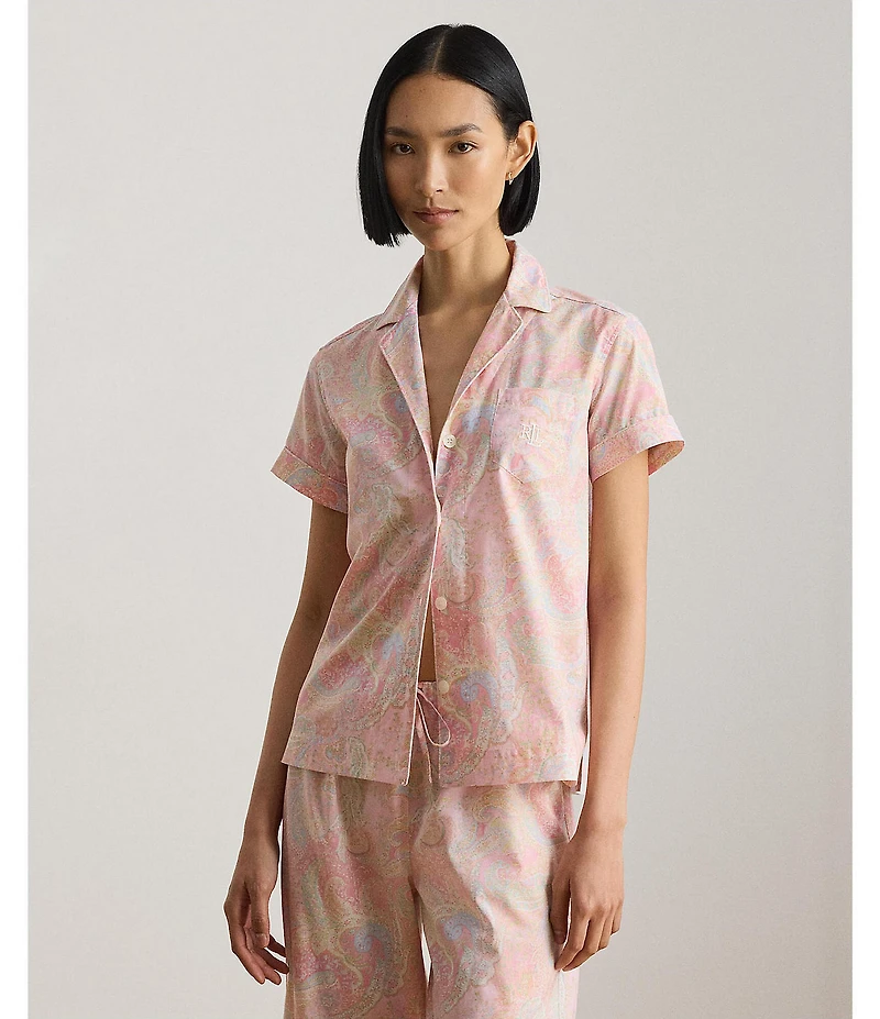 Lauren Ralph Lauren Paisley Print Short Sleeve Notch Collar Woven Cropped Pajama Set