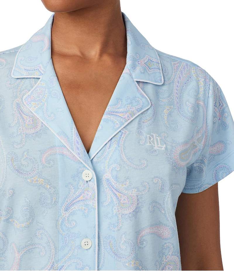 Lauren Ralph Lauren Paisley Print Short Sleeve Notch Collar Woven Shorty Pajama Set