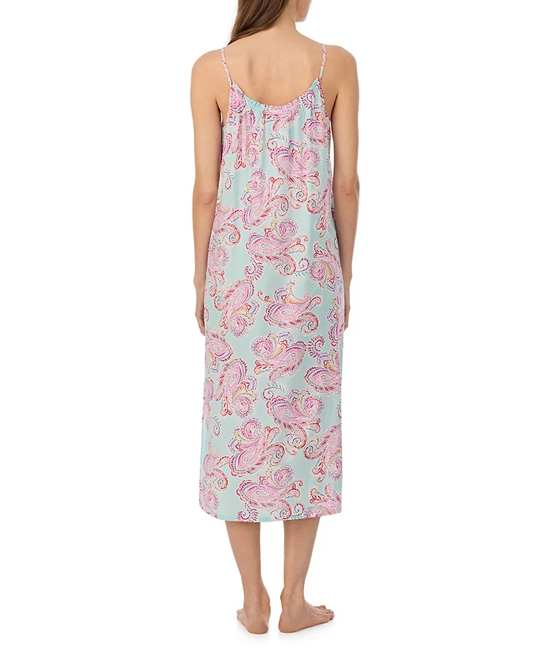 Lauren Ralph Lauren Paisley Print Sleeveless Ruffle Neck Woven Ballet Nightgown
