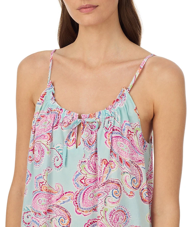 Lauren Ralph Lauren Paisley Print Sleeveless Ruffle Neck Woven Ballet Nightgown