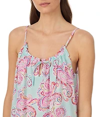 Lauren Ralph Lauren Paisley Print Sleeveless Ruffle Neck Woven Ballet Nightgown