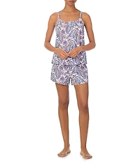 Lauren Ralph Lauren Paisley Sleeveless Double Strap Scoop Neck Knit Boxer Pajama Set