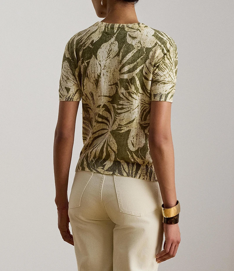 Lauren Ralph Lauren Palm Frond Print Round Neck Short Sleeve Sweater