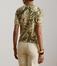 Lauren Ralph Lauren Palm Frond Print Round Neck Short Sleeve Sweater