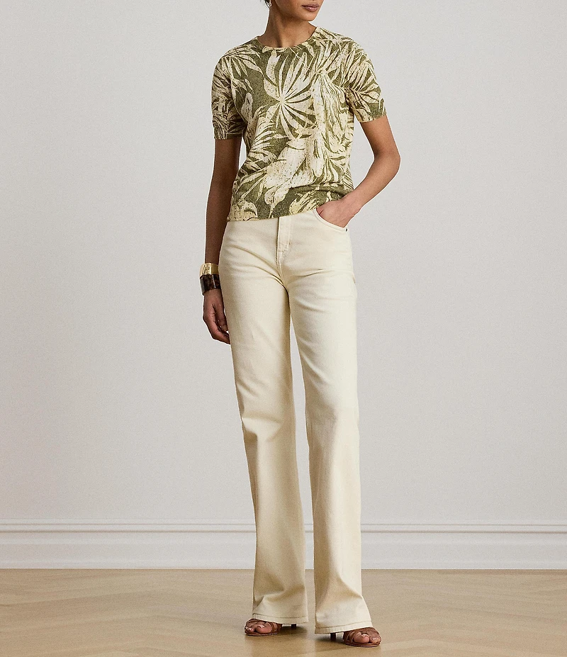 Lauren Ralph Lauren Palm Frond Print Round Neck Short Sleeve Sweater