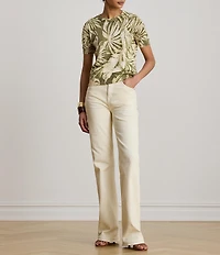 Lauren Ralph Lauren Palm Frond Print Round Neck Short Sleeve Sweater