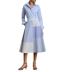 Lauren Ralph Lauren Patchwork Striped Midi Length A-Line Skirt