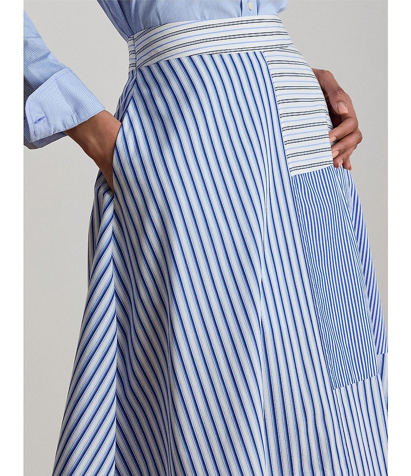 Lauren Ralph Lauren Patchwork Striped Midi Length A-Line Skirt