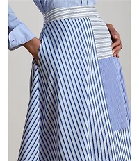 Lauren Ralph Lauren Patchwork Striped Midi Length A-Line Skirt