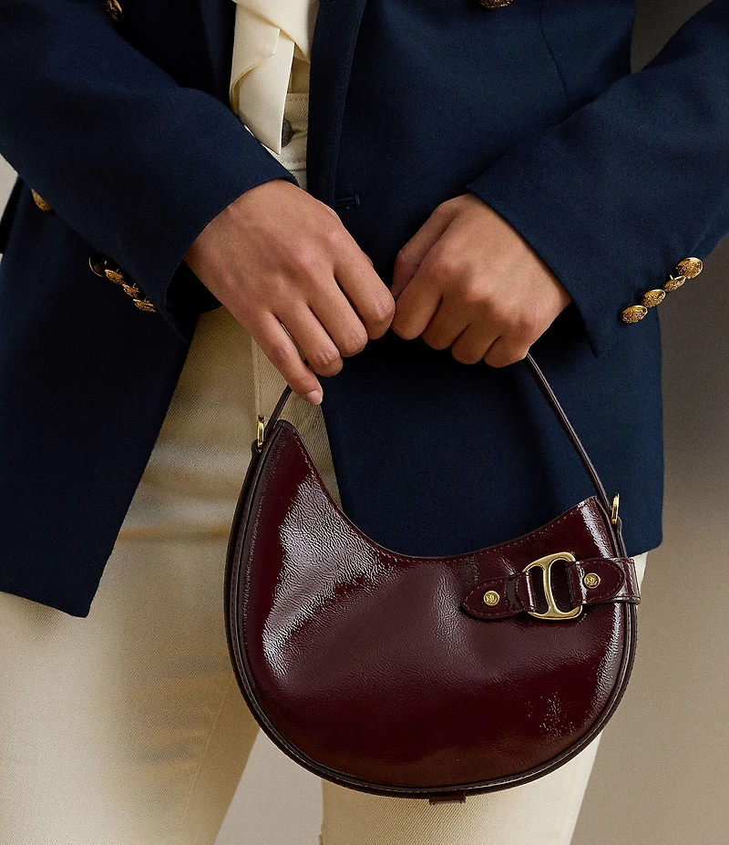 Lauren Ralph Lauren Tasha Small Crinkled Patent Leather Saddle Crossbody Bag