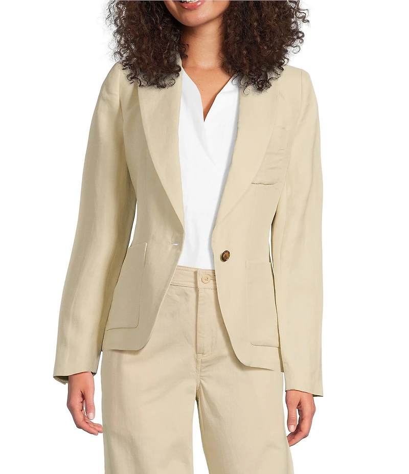 Lauren Ralph Lauren Peak Lapel Collar Long Sleeve Twill Blazer