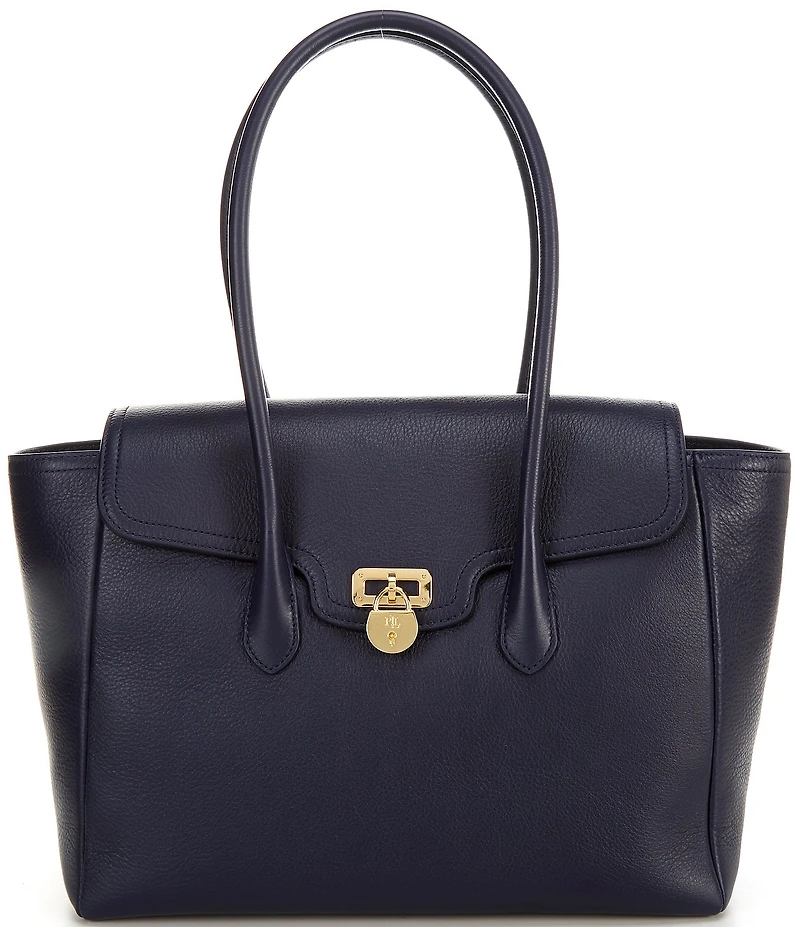 Lauren Ralph Lauren Tanner Large Pebbled Leather Padlock Satchel Bag