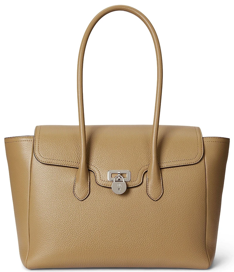 Lauren Ralph Lauren Tanner Large Pebbled Leather Padlock Satchel Bag