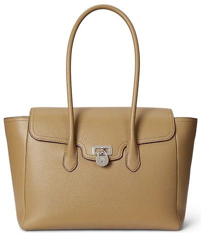 Lauren Ralph Lauren Tanner Large Pebbled Leather Padlock Satchel Bag