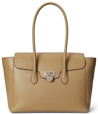 Lauren Ralph Lauren Tanner Large Pebbled Leather Padlock Satchel Bag