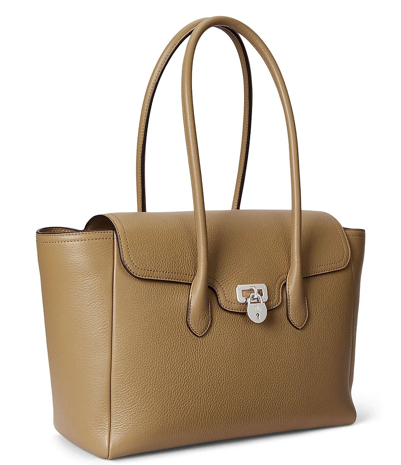 Lauren Ralph Lauren Tanner Large Pebbled Leather Padlock Satchel Bag