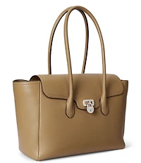 Lauren Ralph Lauren Tanner Large Pebbled Leather Padlock Satchel Bag