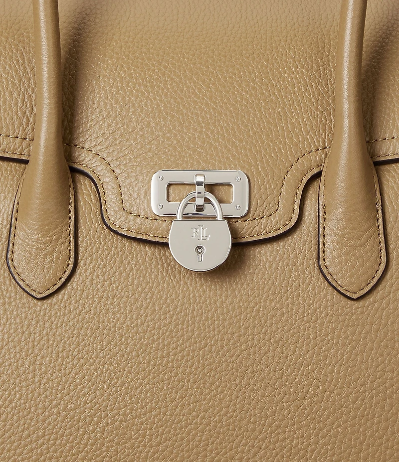 Lauren Ralph Lauren Tanner Large Pebbled Leather Padlock Satchel Bag