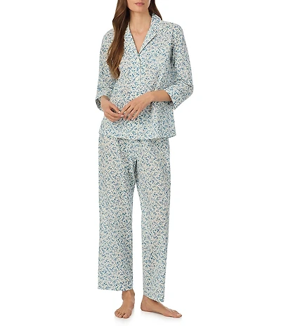Lauren Ralph Lauren Petite Floral Print 3/4 Sleeve Notch Collar Ankle Pajama Set